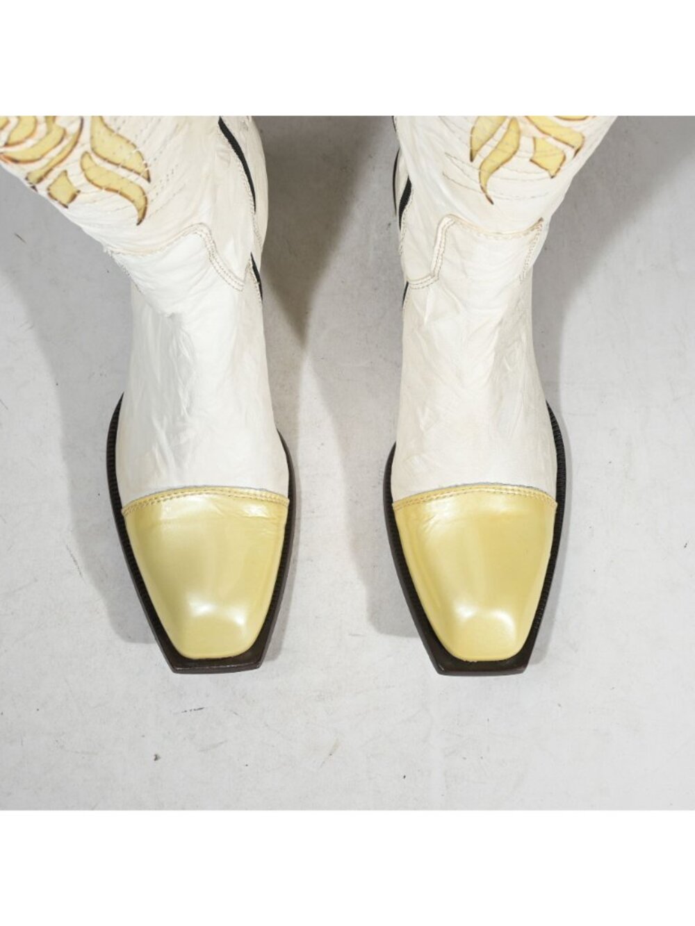 Siren by Mark Nason Lauper White Leather Patent Toe Knee High Inside Zip Boot - Picture 5 of 9